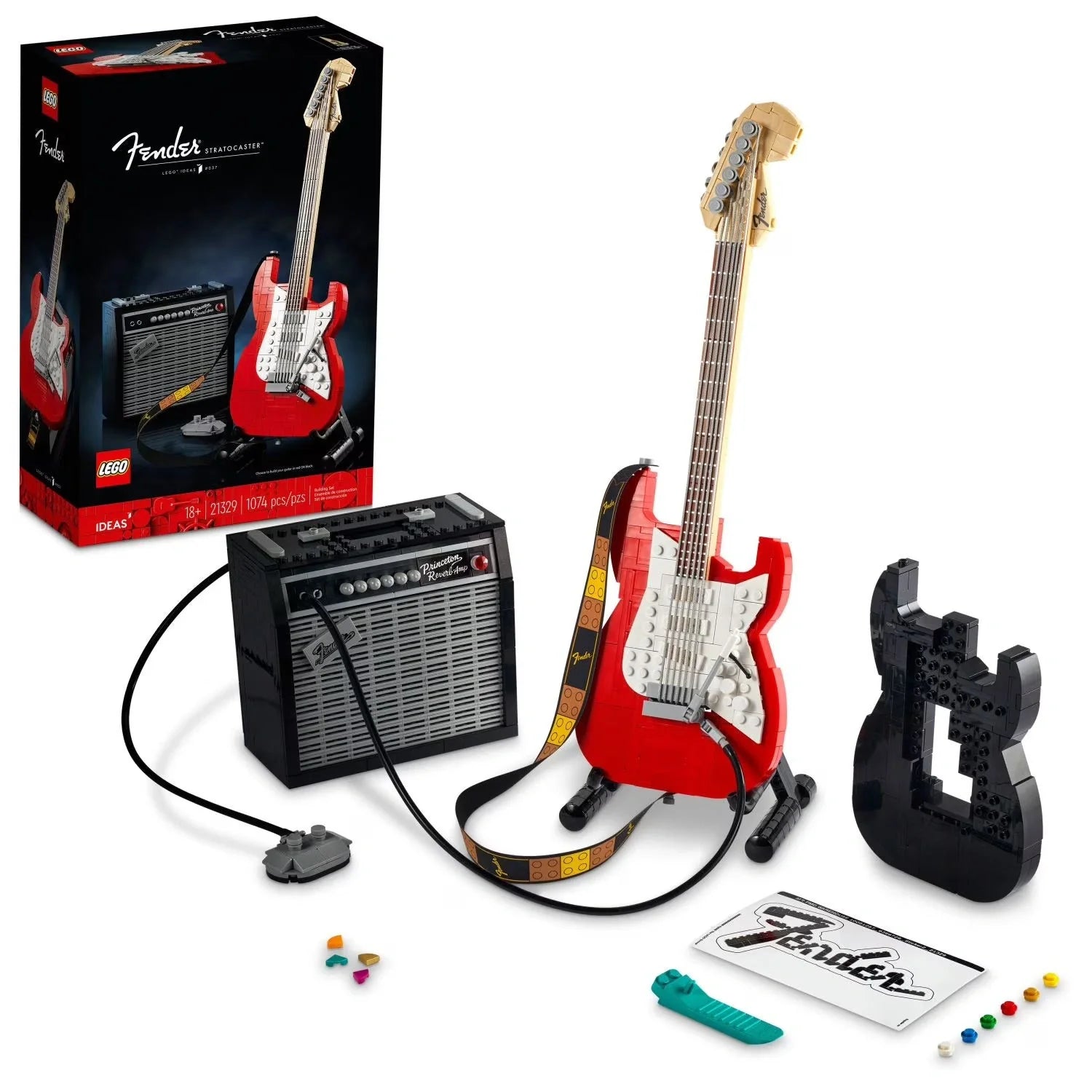 LEGO Fender Guitar Box on white background