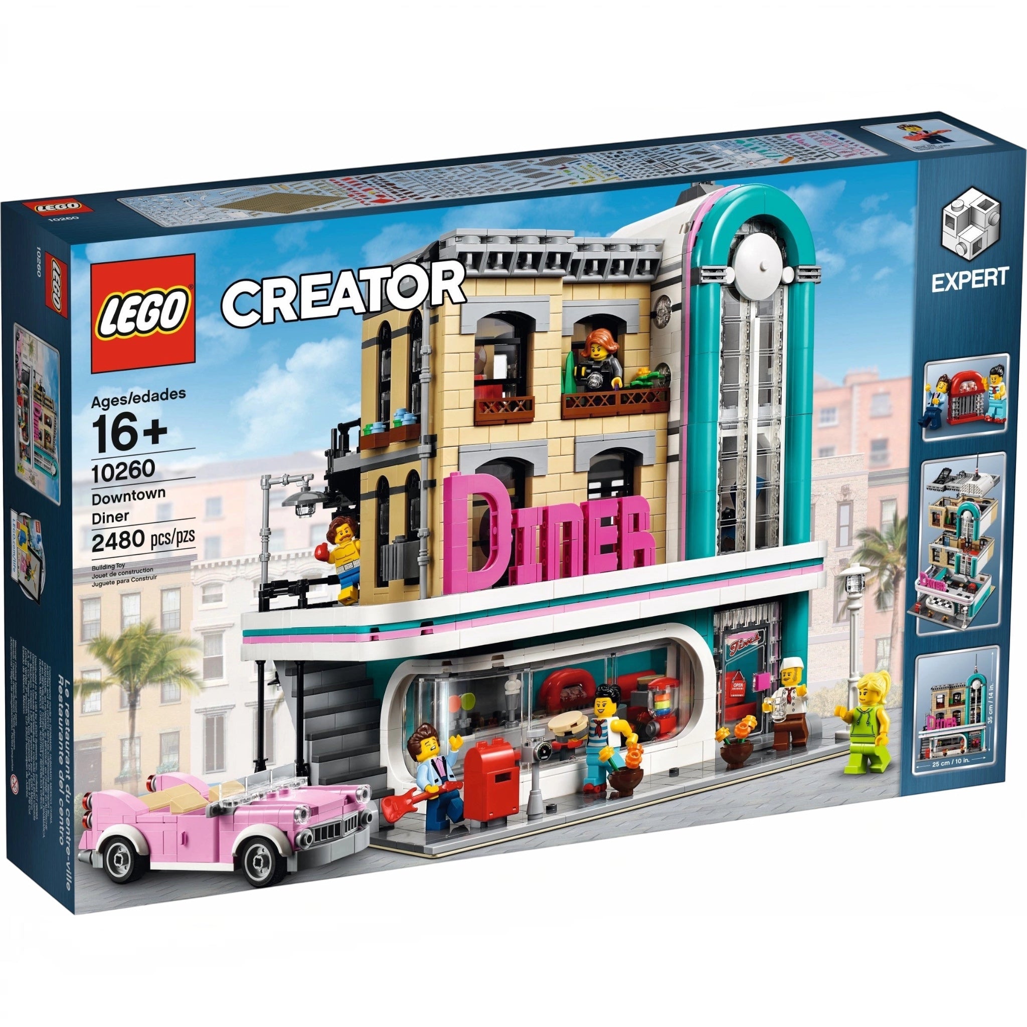 LEGO Creator Downtown Diner set packaging with colorful graphics and LEGO branding.