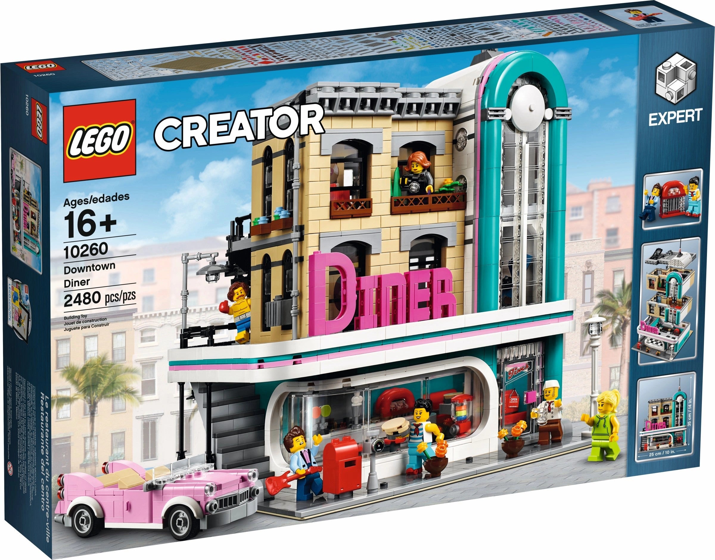 LEGO Creator Downtown Diner set packaging with colorful graphics and LEGO branding.