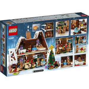 LEGO Gingerbread House set packaging with various gingerbread figures and decorations.