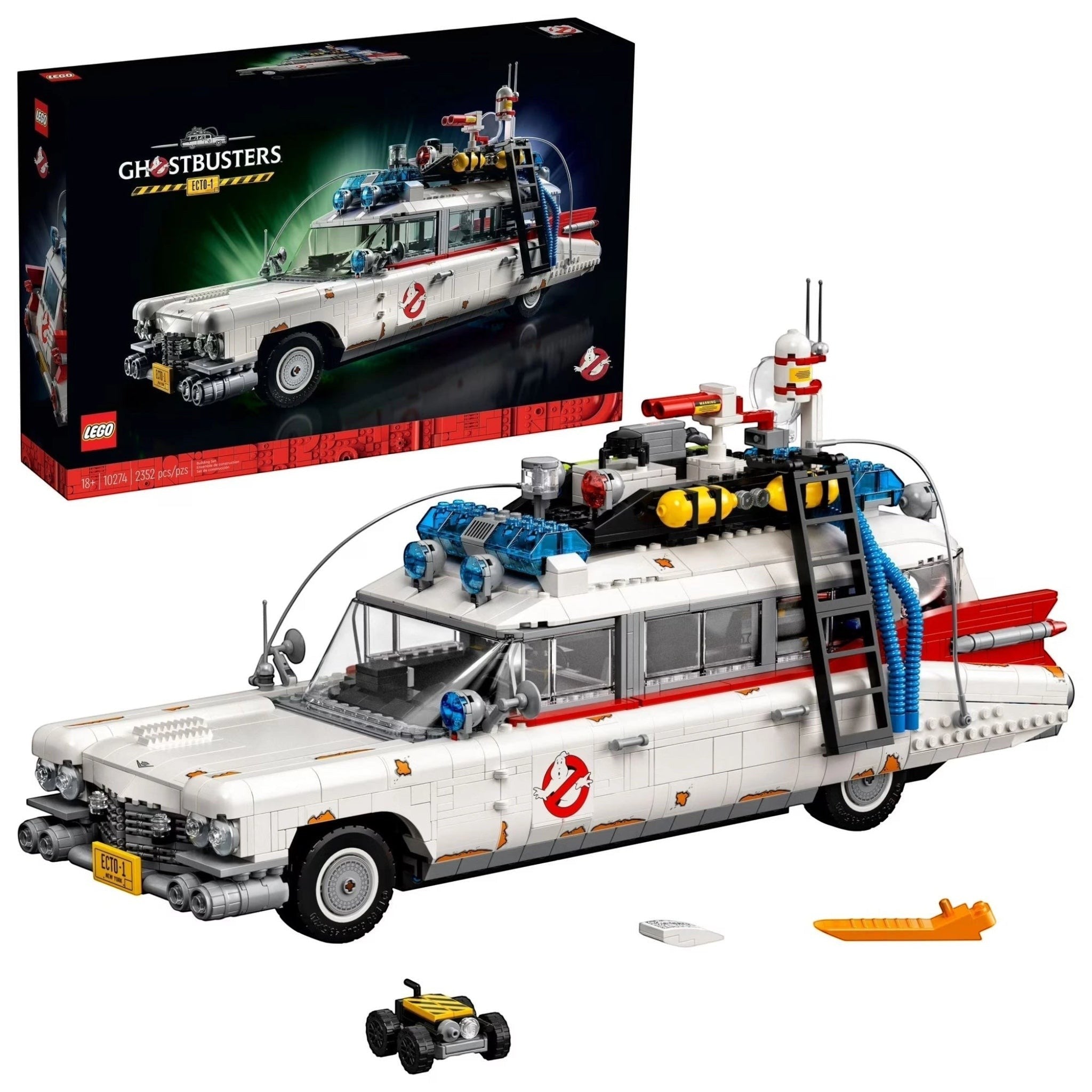 LEGO Ghostbusters Ecto-1 set with packaging in the background