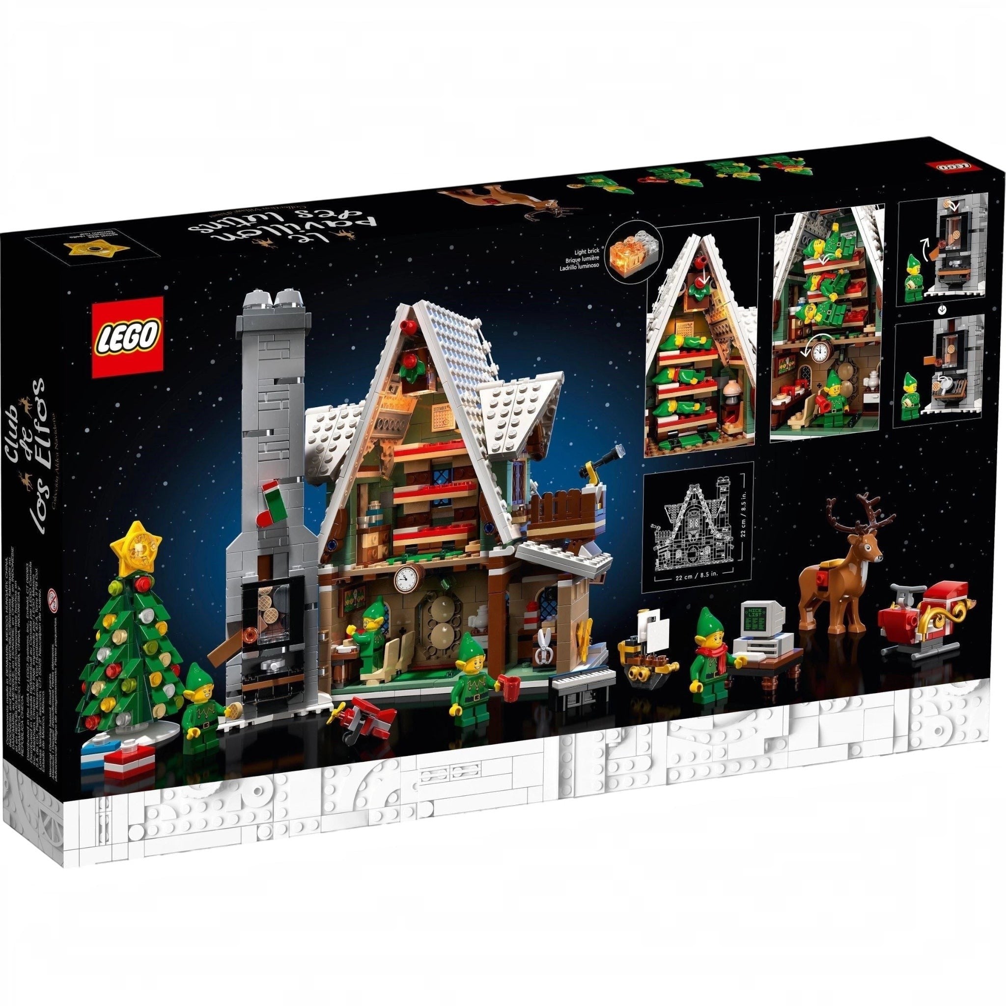 LEGO set packaging with Christmas-themed scene and festive decorations