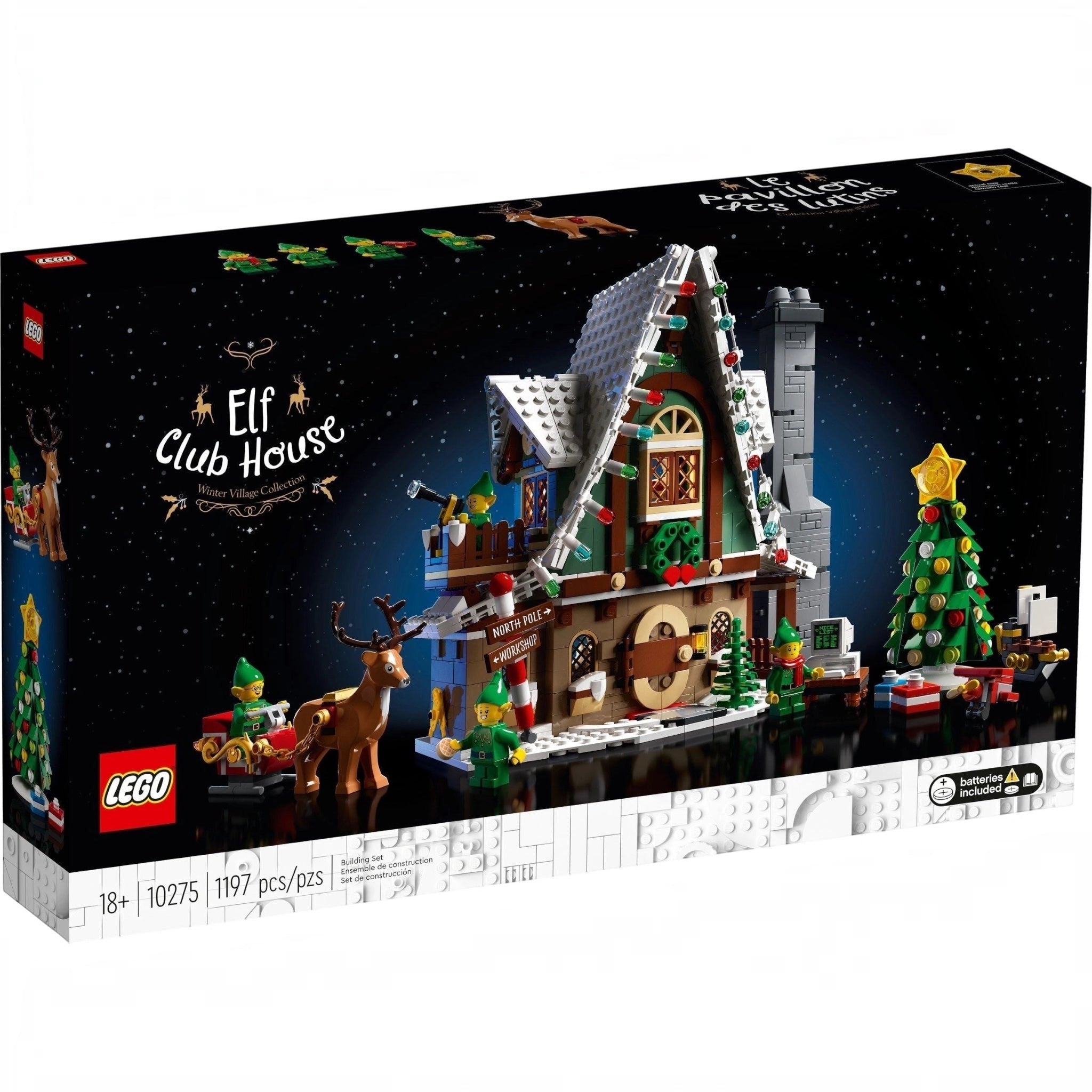 LEGO Elf Club House set packaging with festive design