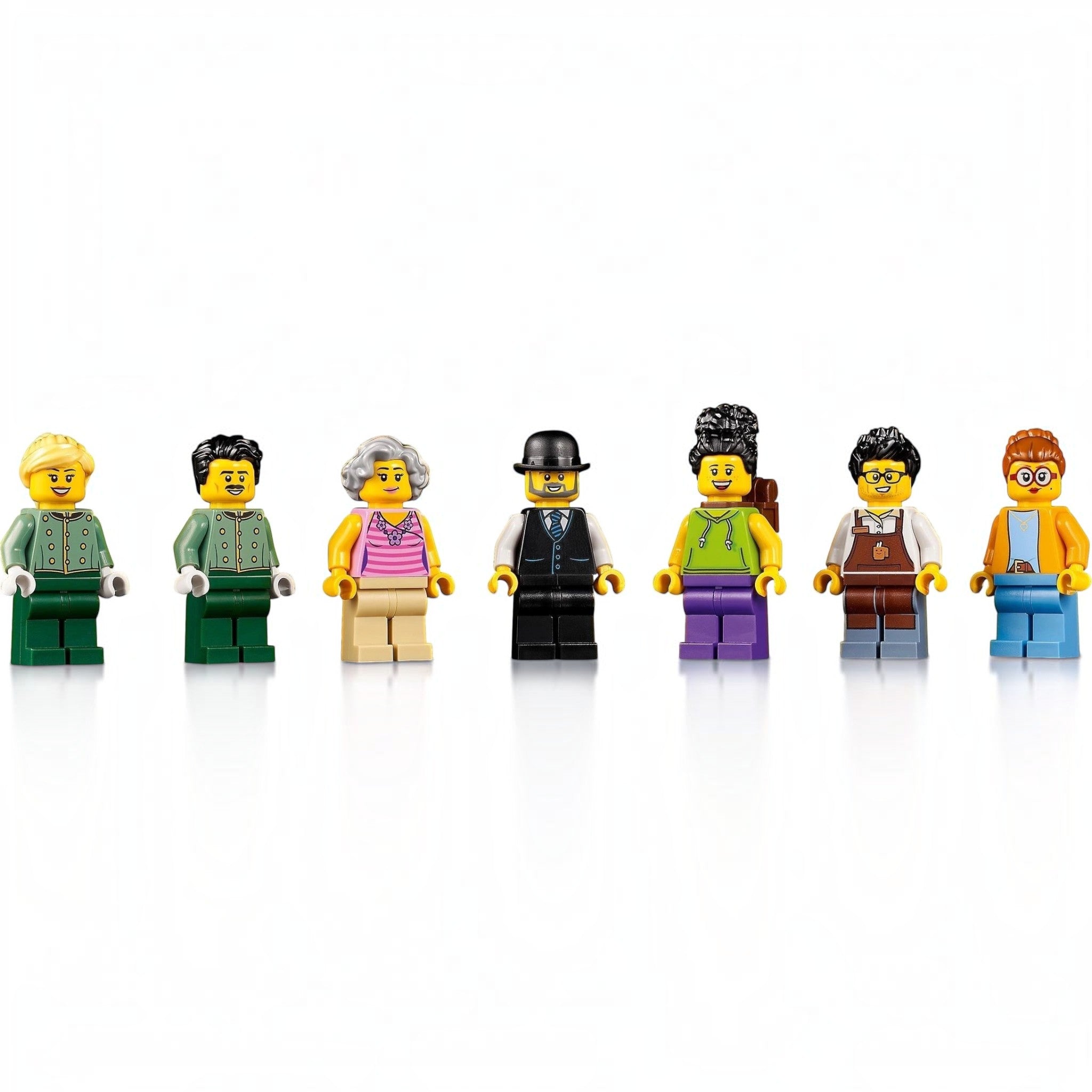 Set of six LEGO minifigures with various hairstyles and outfits.