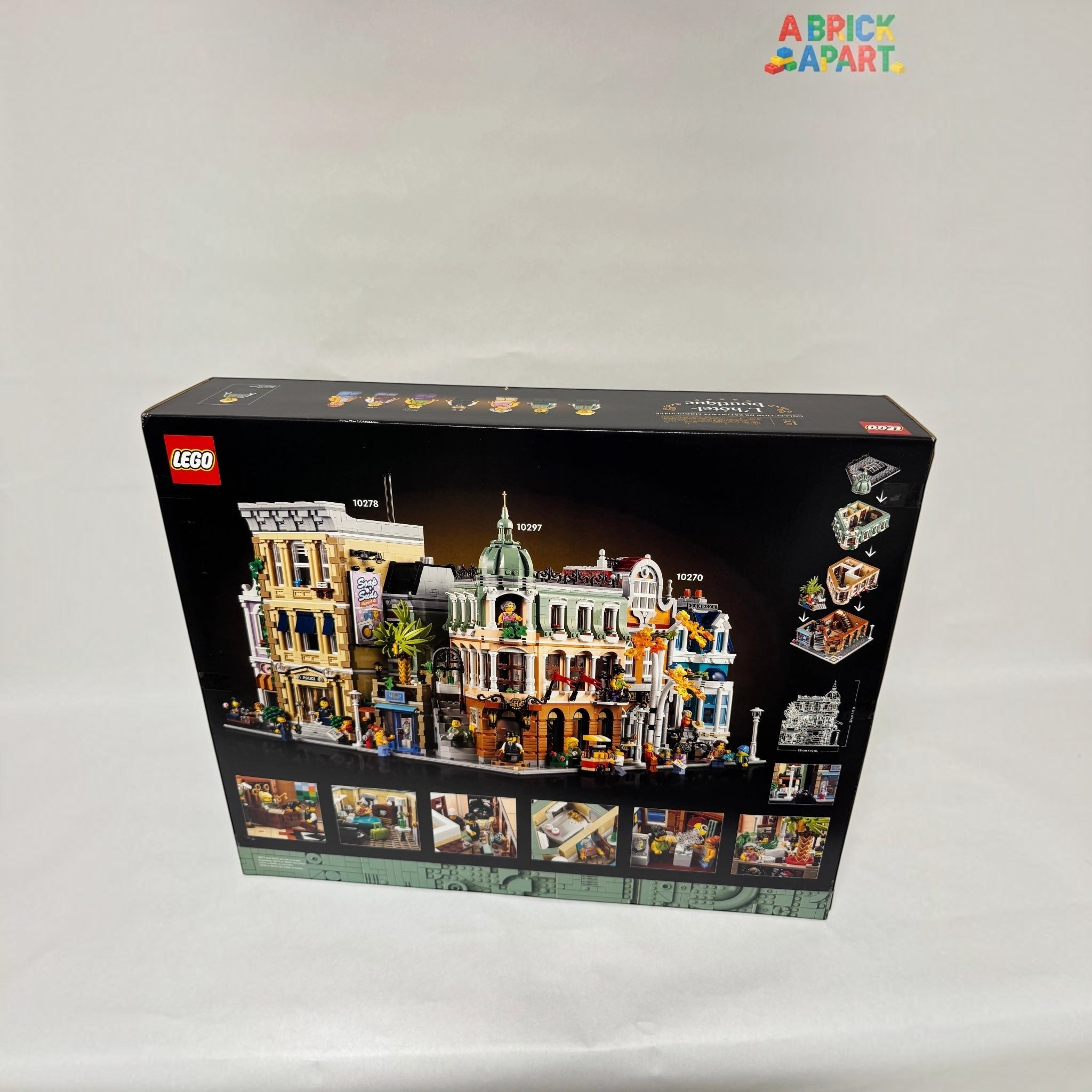 LEGO building set packaging with multiple images of the set on a white background