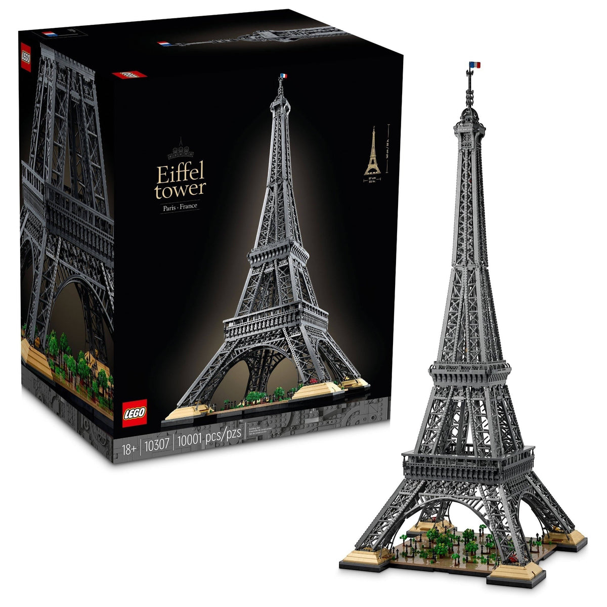 [box-set] LEGO Eiffel Tower set with packaging on a white background