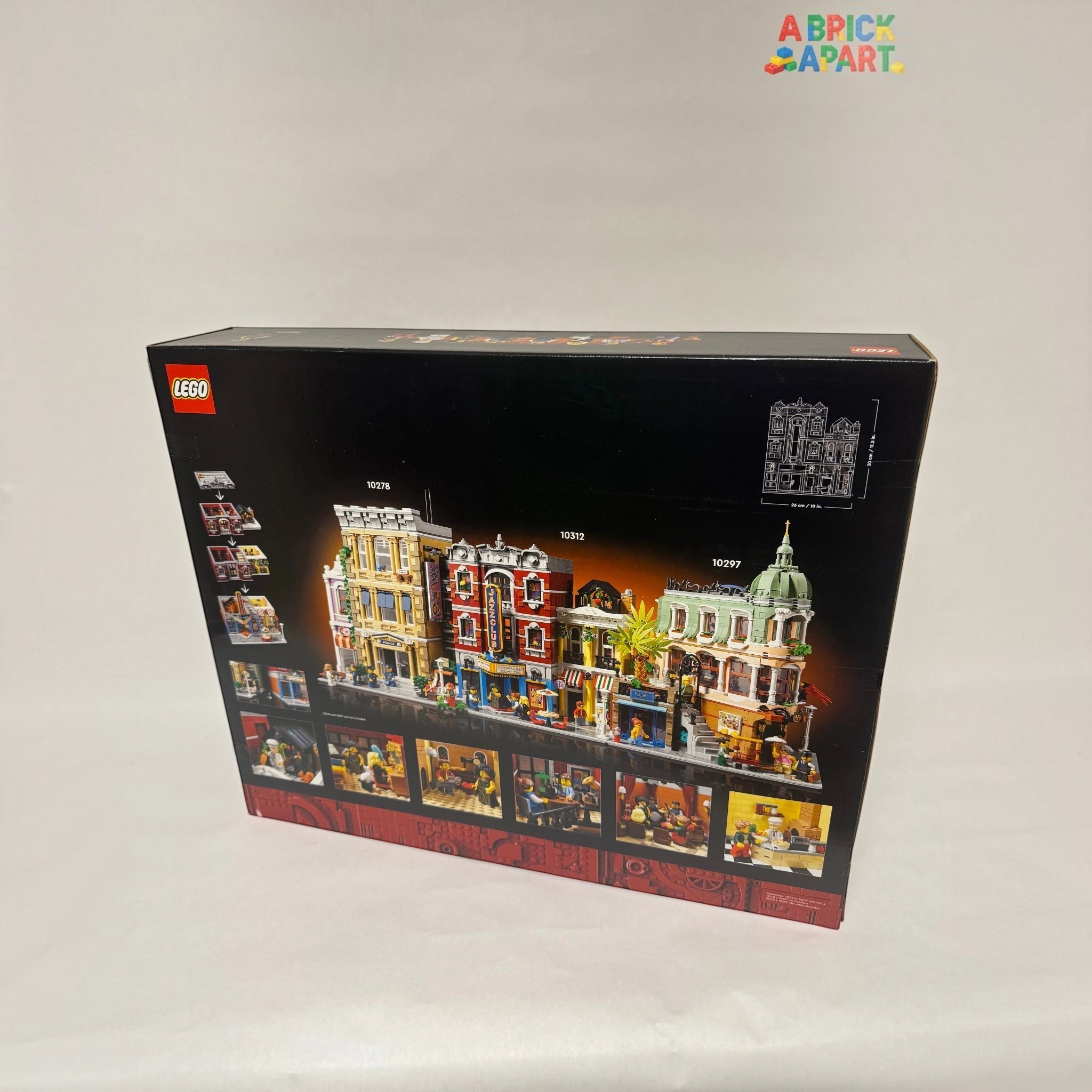 LEGO building set packaging with detailed illustrations on a white background