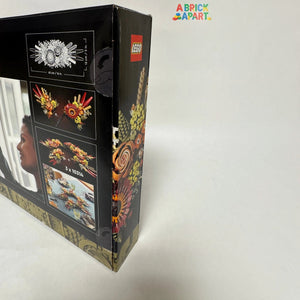 LEGO box with decorative elements and branding on a white background