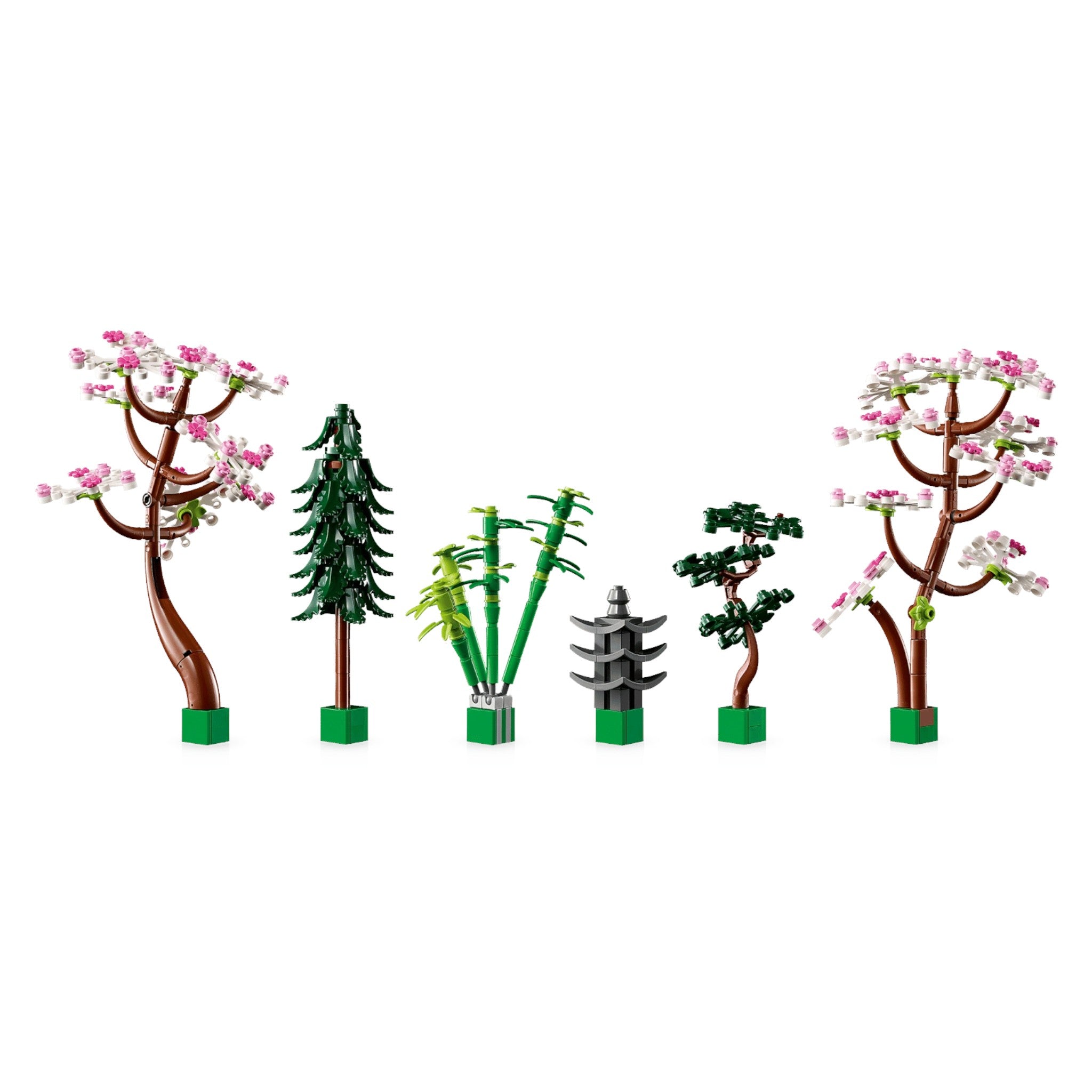 Set of LEGO trees and a pagoda on a white background