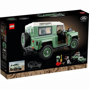 LEGO Land Rover Defender packaging with detailed graphics on a white background