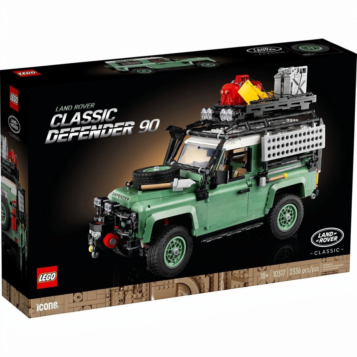 [box-front] LEGO Land Rover Classic Defender 90 set packaging on a white background