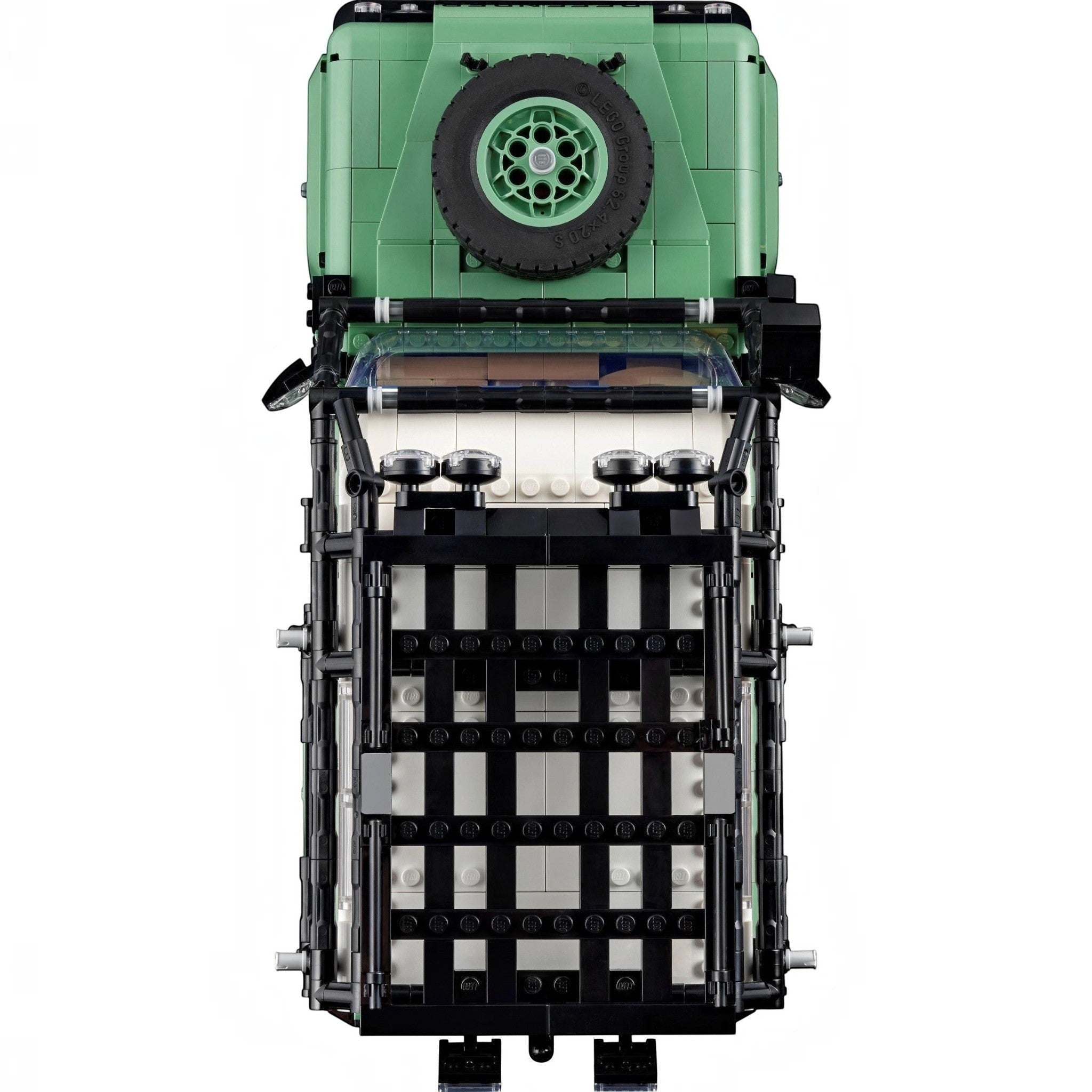 Toy vehicle model built with interlocking bricks on a white background