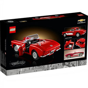 LEGO Chevrolet car set packaging with red car illustration on black background