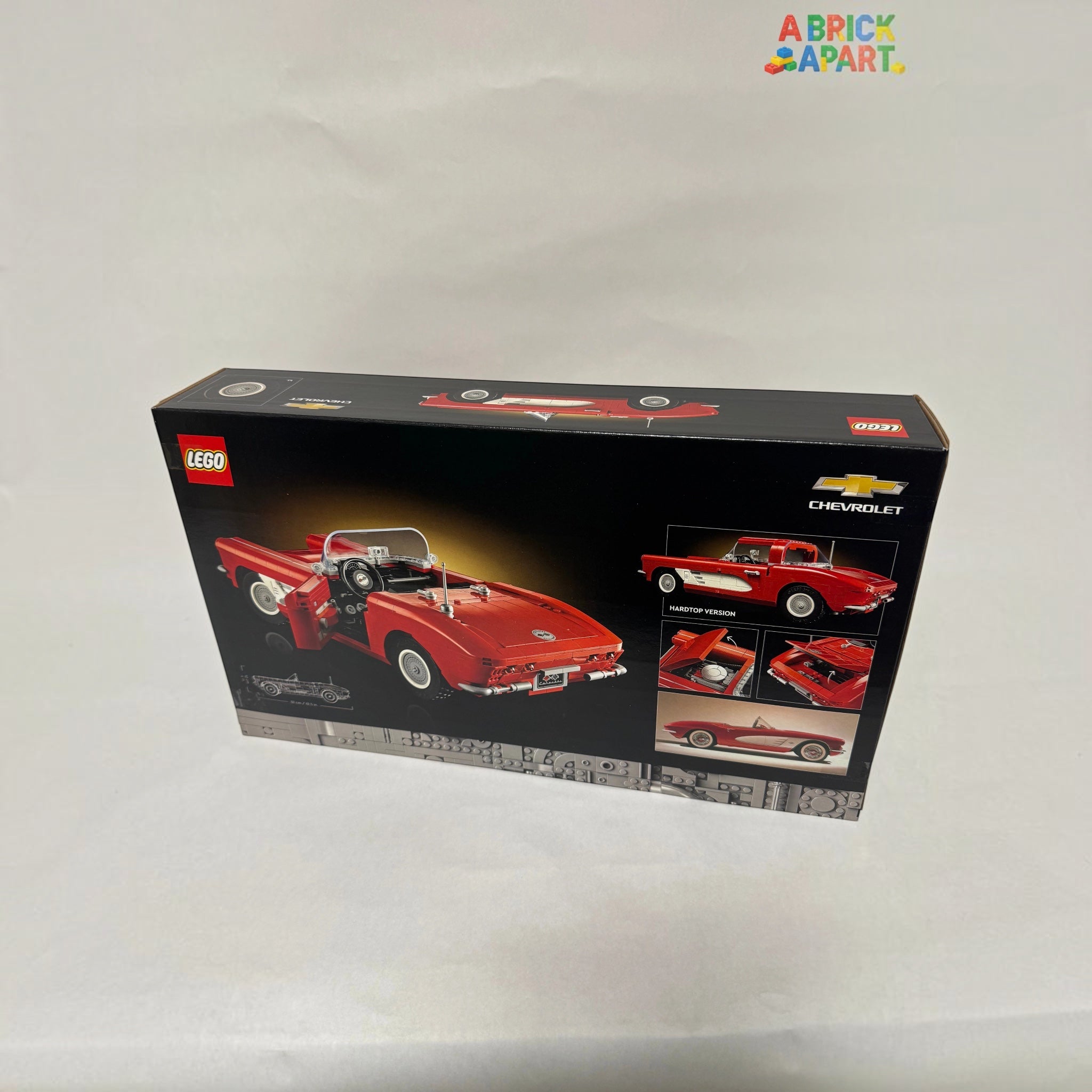 LEGO Chevrolet convertible model packaging on a white background