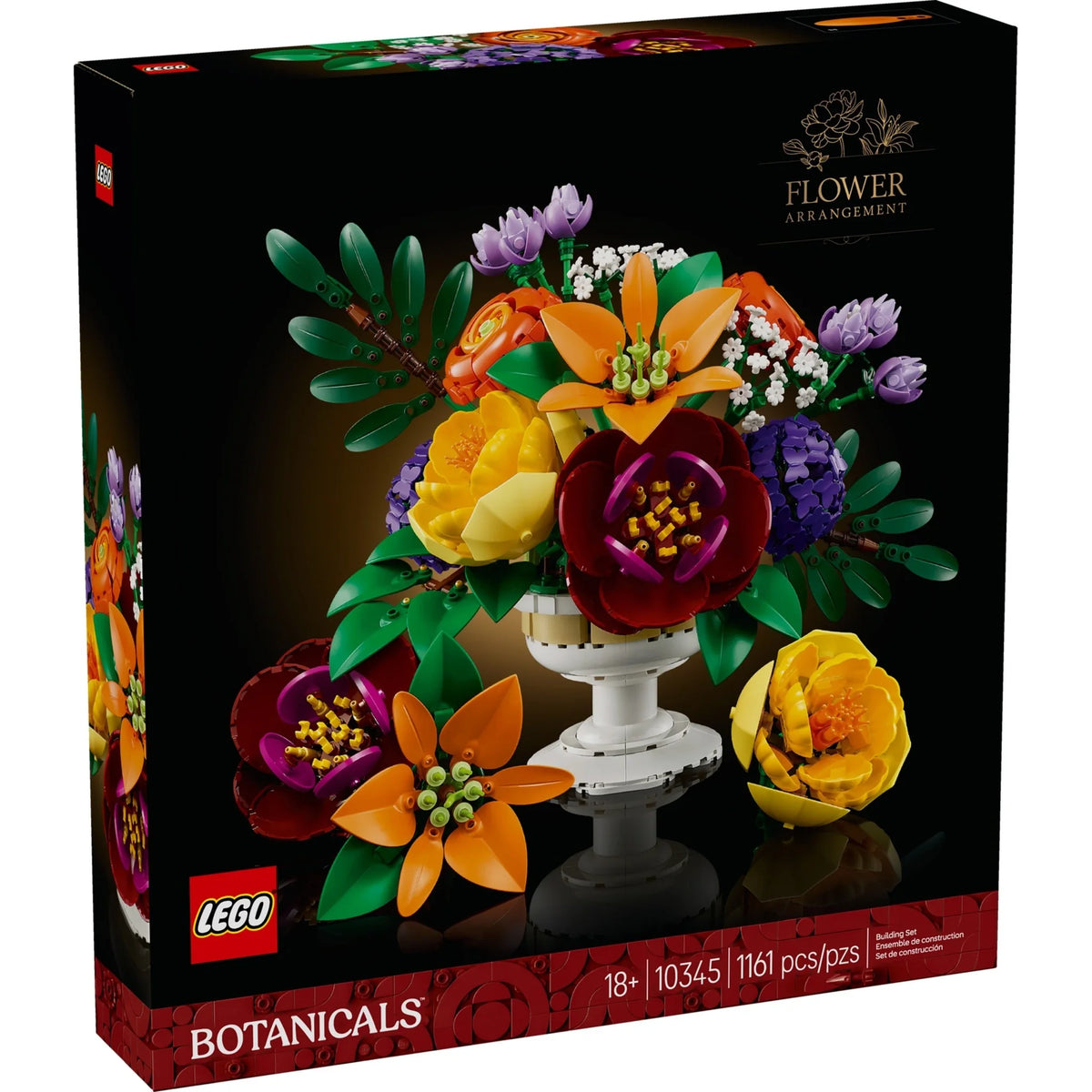 [box-front] LEGO Botanicals flower arrangement set packaging with colorful flowers and LEGO logo.