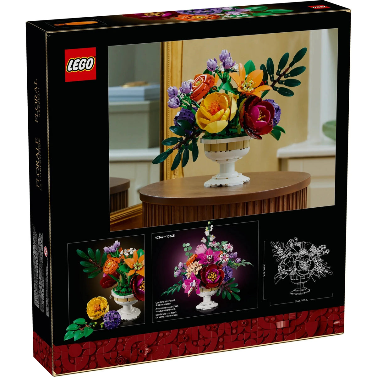 [box-back] LEGO floral set packaging with colorful flowers and LEGO logo