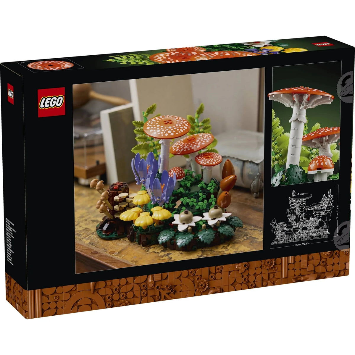 [box-back] LEGO mushroom set packaging with images of the set and LEGO logo.