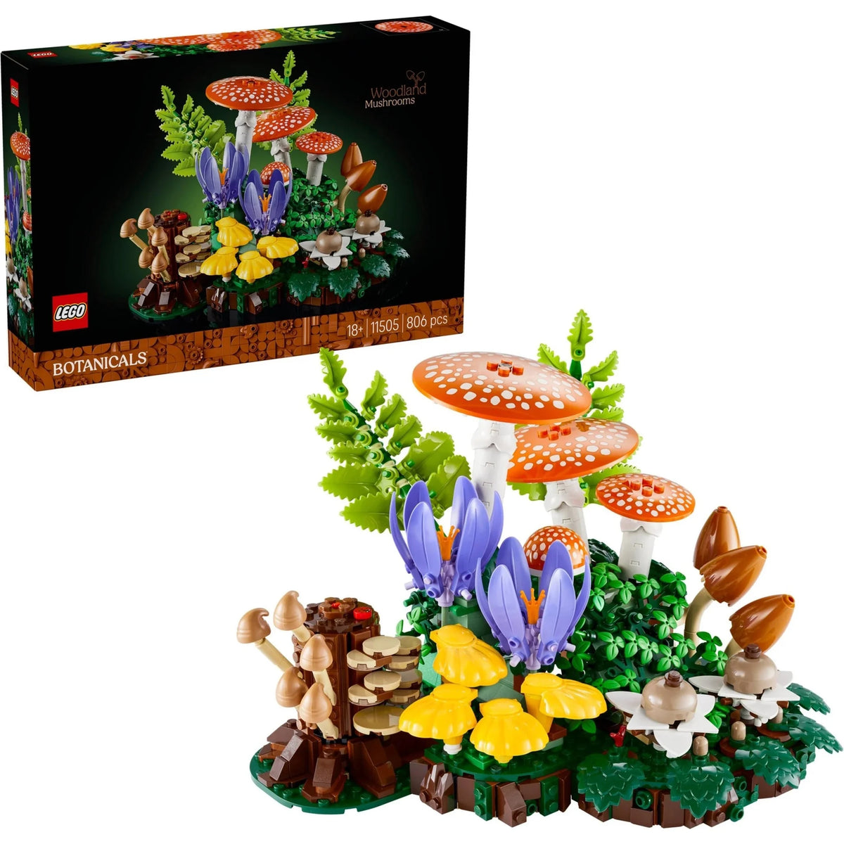 [box-built] LEGO Botanicals set with mushrooms and plants on a white background