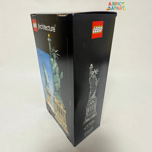 LEGO Architecture set packaging with Statue of Liberty design on a white background