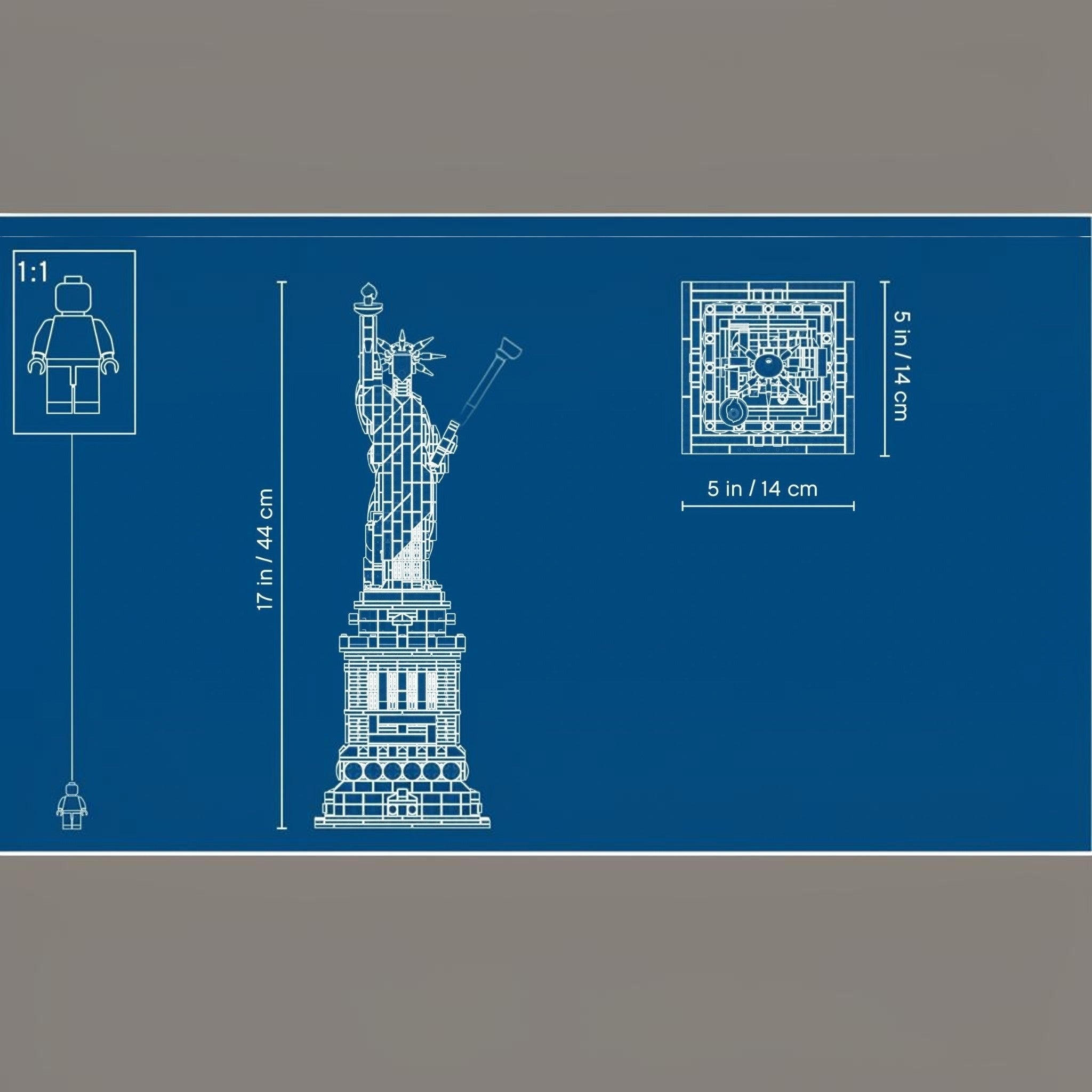Blueprint-style diagram of a building model with measurements on a blue background