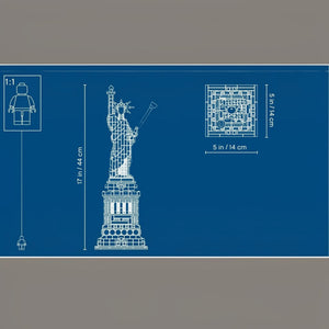 Blueprint-style diagram of a building model with measurements on a blue background