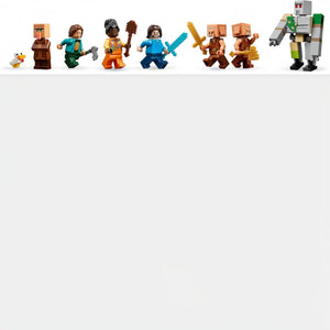 Row of Minecraft-themed action figures with various poses and outfits.