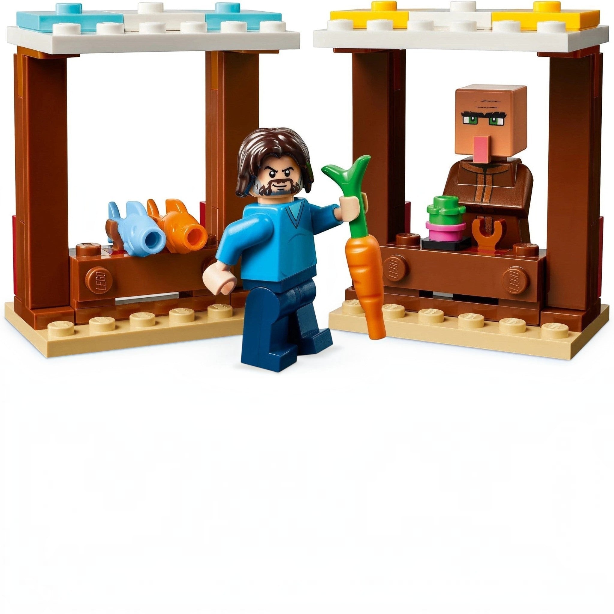 LEGO set with characters and objects on a white background