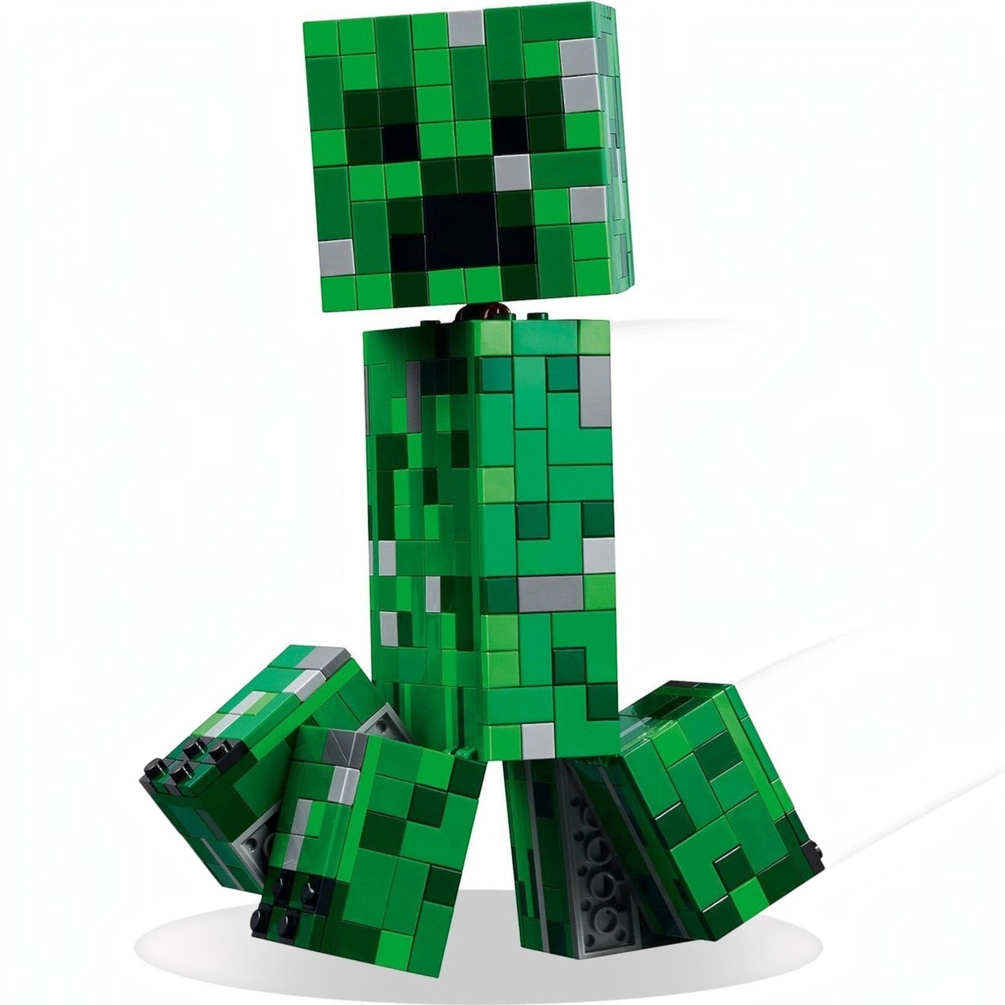 Green block-style character on a white background