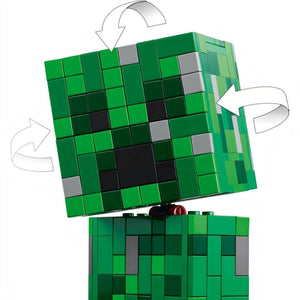 Green blocky character model made from interlocking bricks on a white background