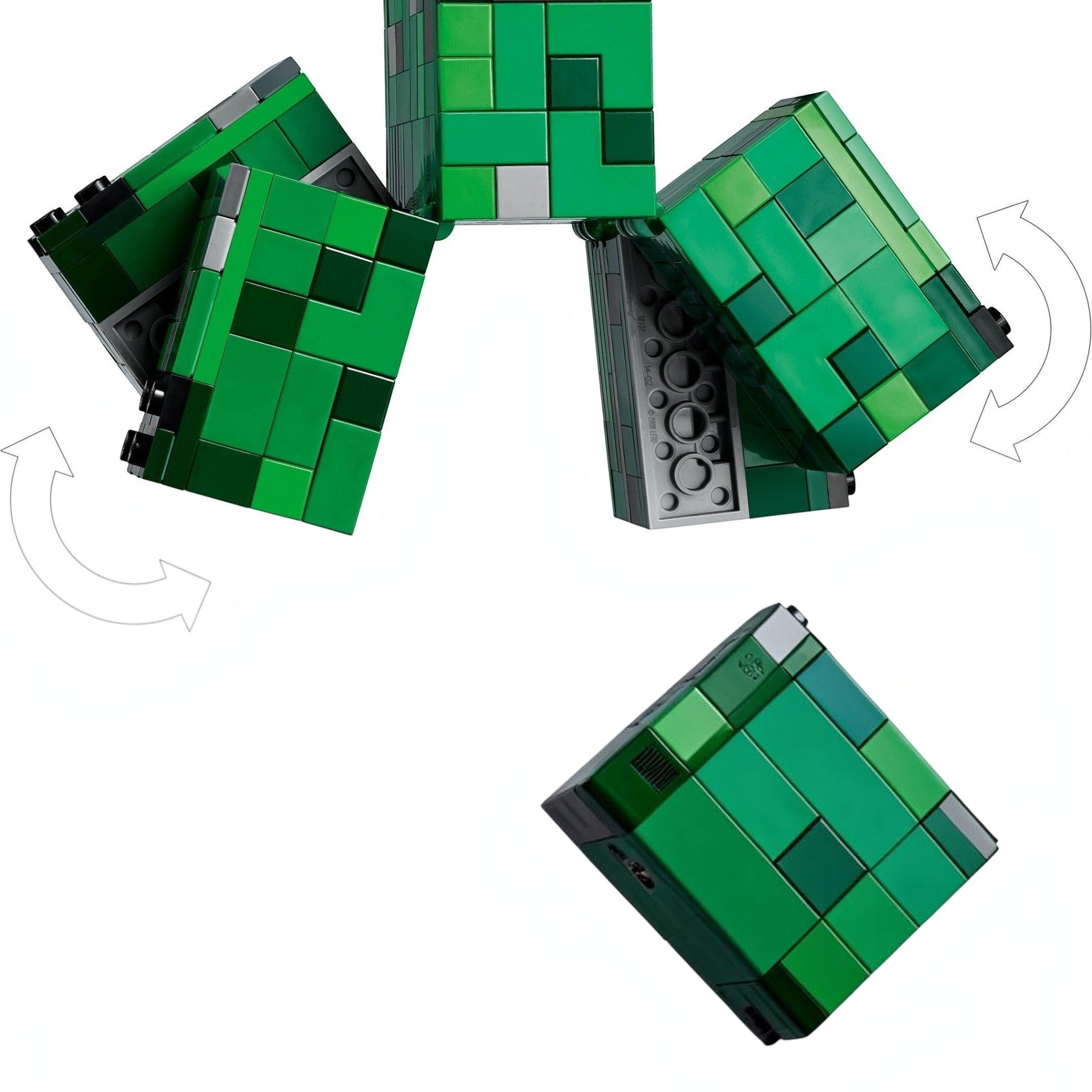 Green and gray building block set on a white background
