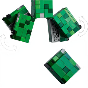 Green and gray building block set on a white background