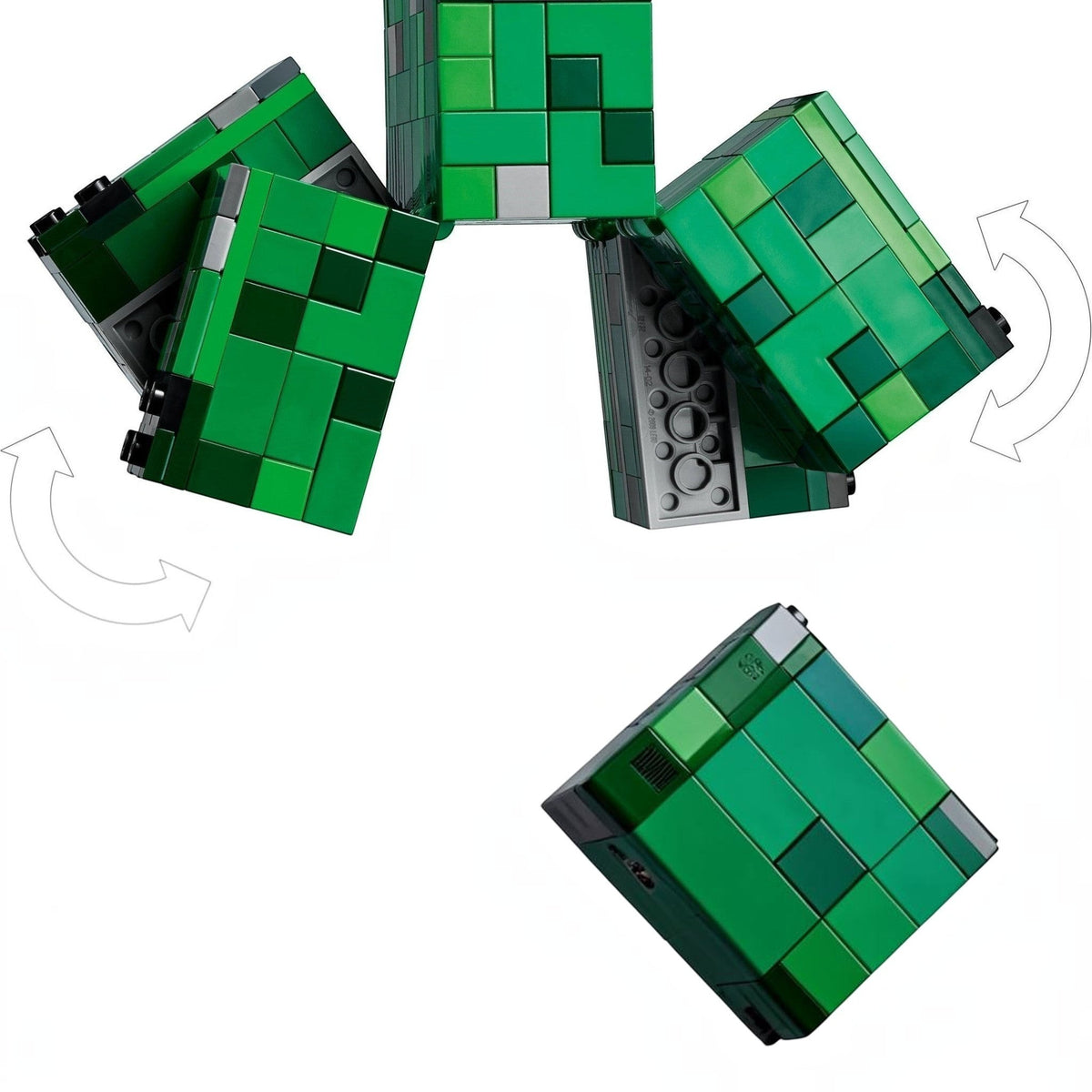 [built-detail] Green and gray building block set on a white background