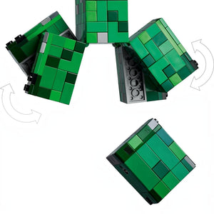 [built-detail] Green and gray building block set on a white background