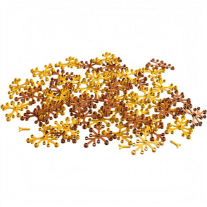 [parts] Collection of gold and bronze snowflake-shaped decorations on a white background