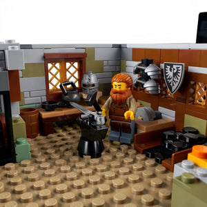 [built-detail] LEGO figure of a bearded man with armor in a kitchen setting
