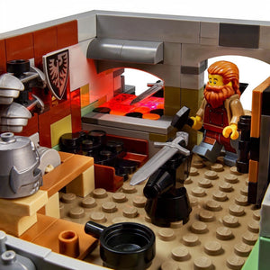 [built-detail] LEGO figure in a kitchen setting with various kitchen items and a character with a beard.