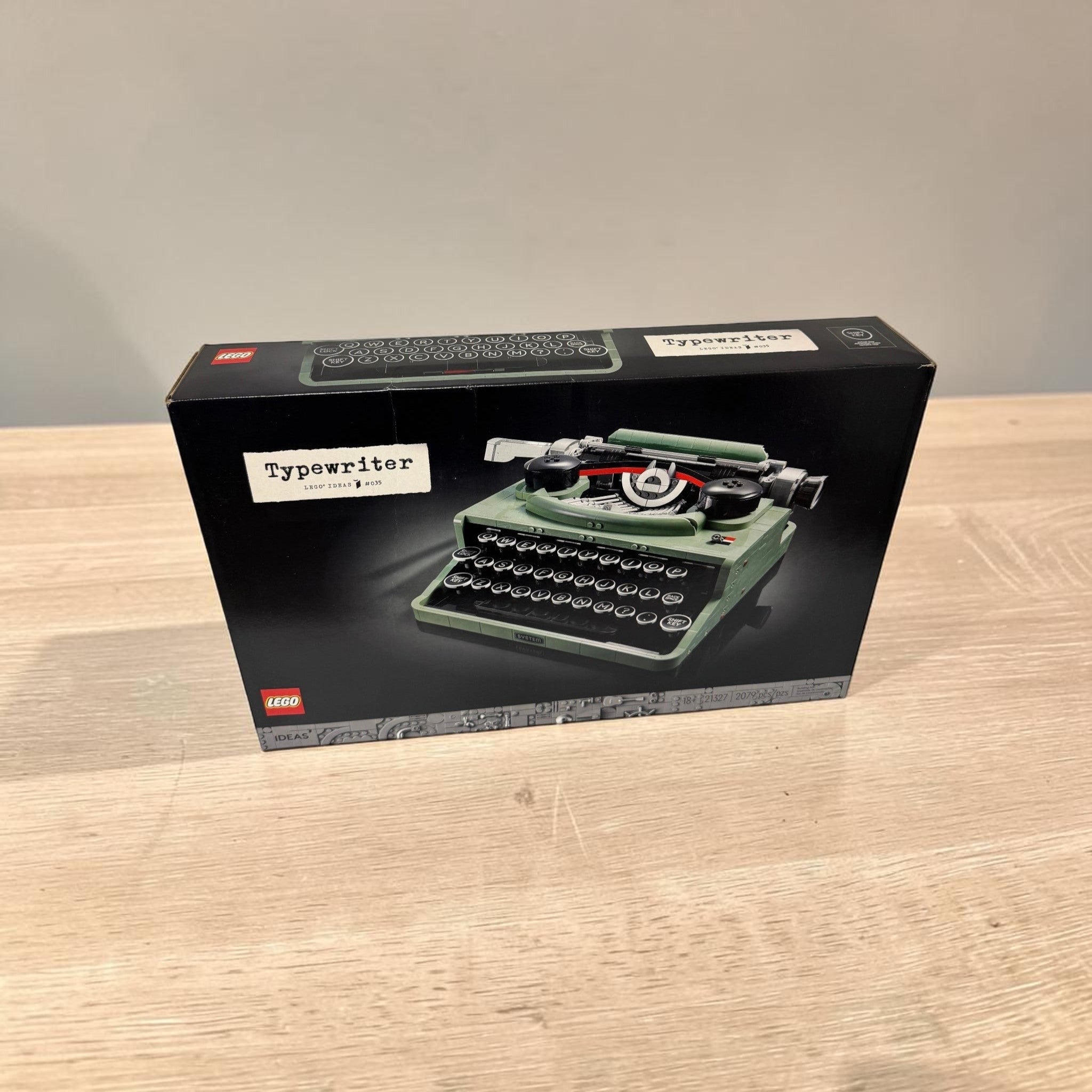 Box of LEGO Typewriter set on a white background