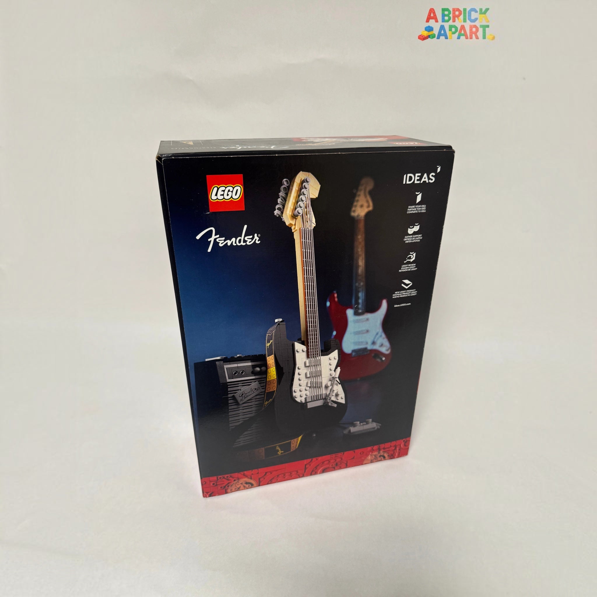 LEGO Fender guitar set packaging on a white background