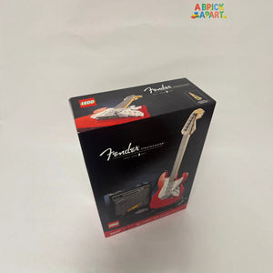 LEGO Fender Stratocaster guitar set packaging on a white background