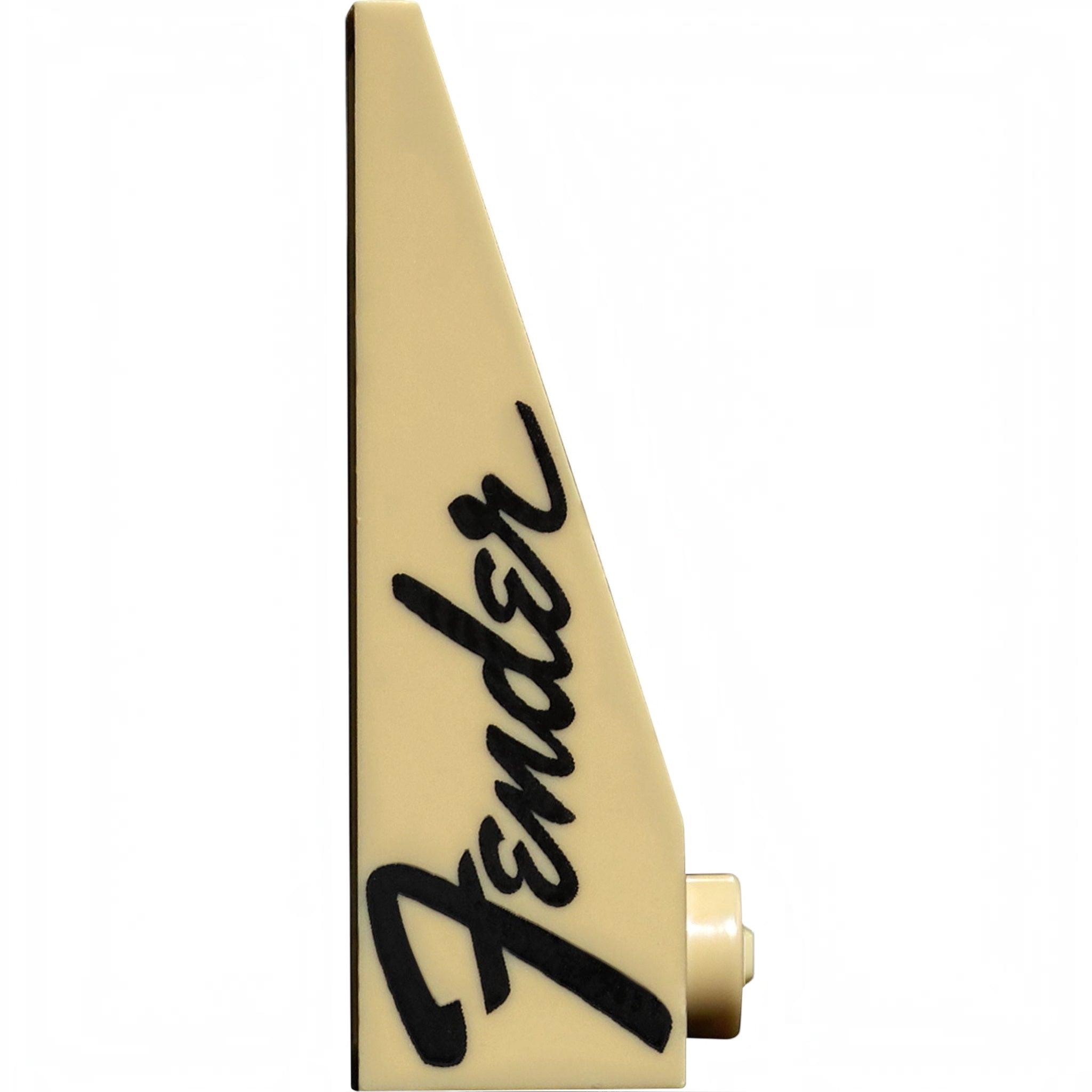 Fender logo on a gold and black guitar pick