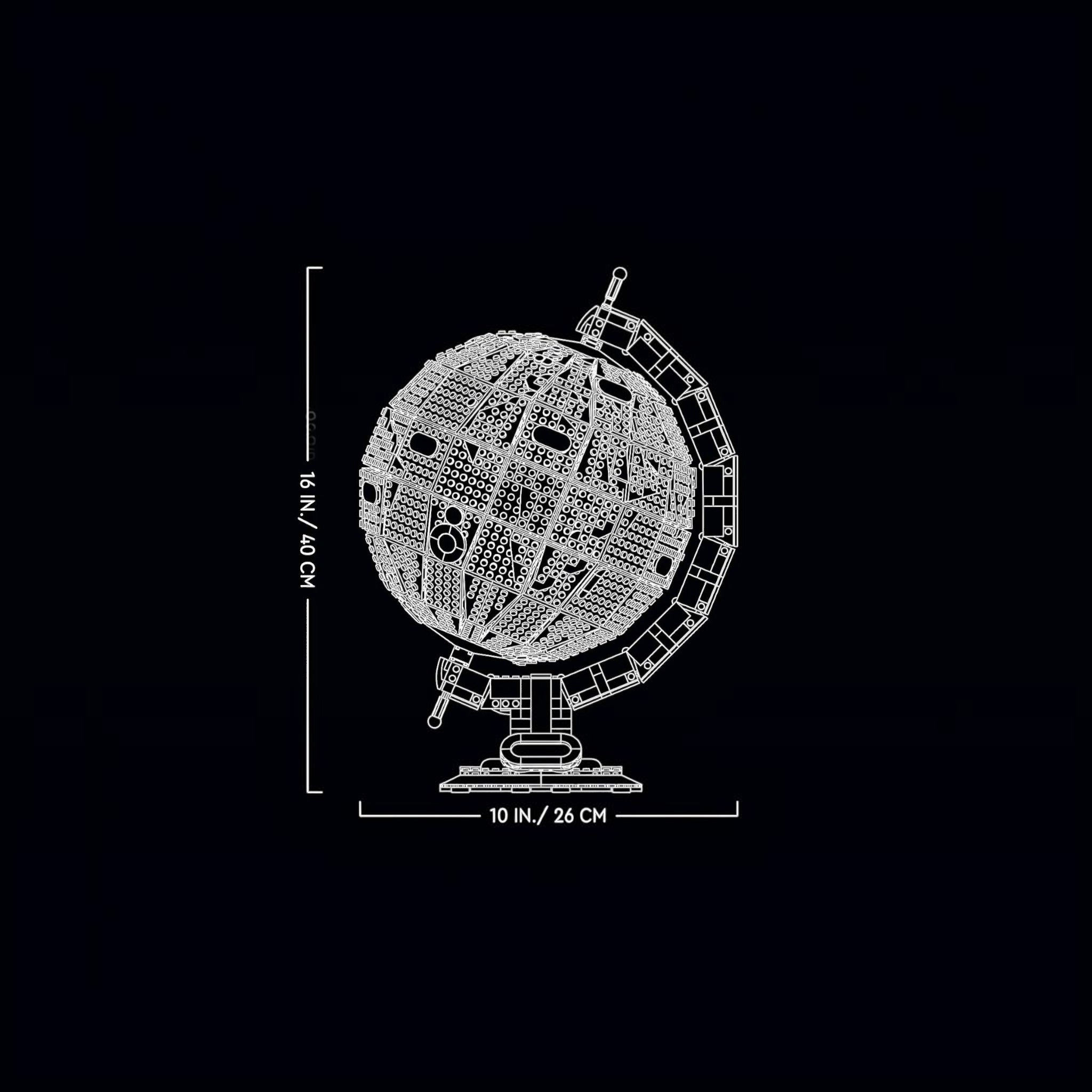 Technical drawing of a spherical object with dimensions on a black background