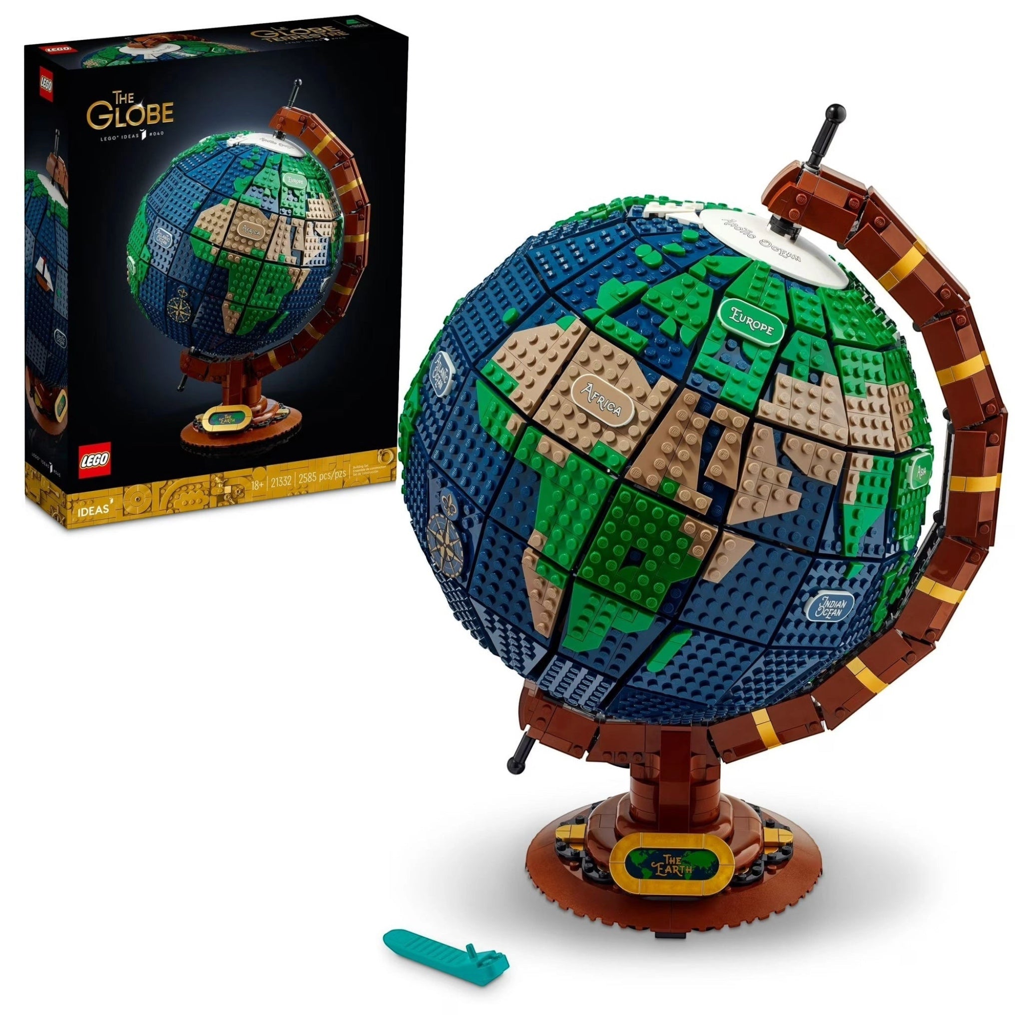 LEGO globe model with packaging on a white background