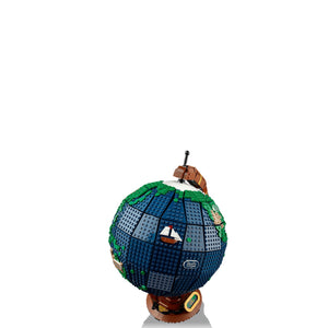 Model of a globe made from building blocks on a transparent background
