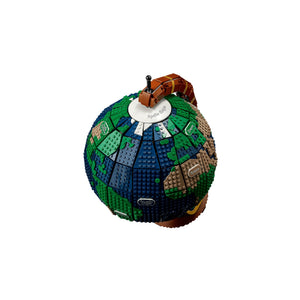LEGO globe with a teapot on top on a white background