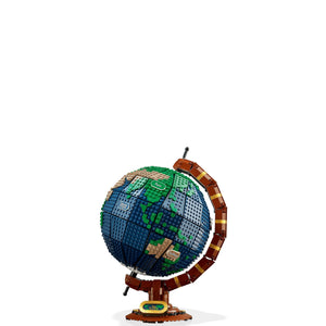 LEGO model of a globe on a white background