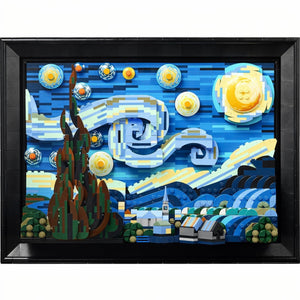 Artistic depiction of a cityscape with abstract elements and a black frame.