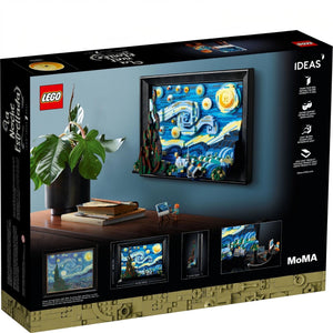 LEGO Ideas Van Gogh Star Night set packaging with a model of the painting displayed.