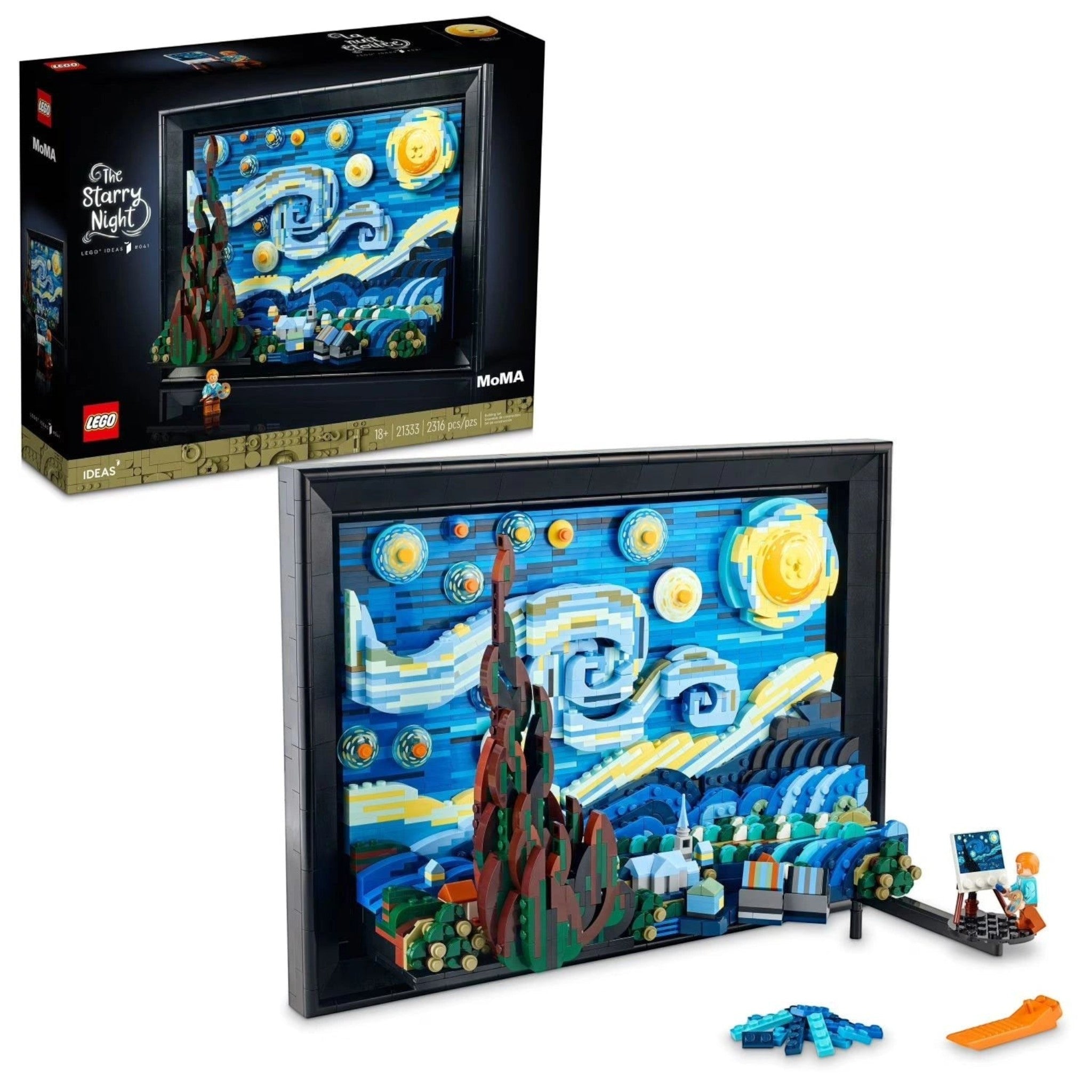 LEGO 'The Starry Night' set with packaging on a white background