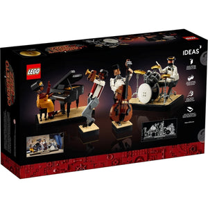 [box-back] LEGO Ideas set packaging featuring musicians with instruments on a black background
