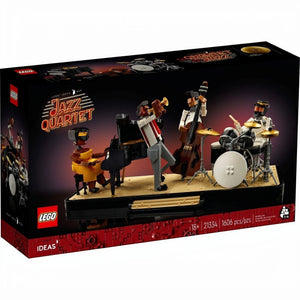 [box-front] LEGO Ideas Jazz Quartet set packaging with LEGO logo and jazz musicians on stage.